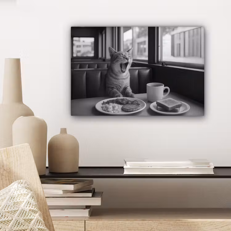 Kat - Koffie - Brood - Zwart canvas 2cm klein -sfeer6