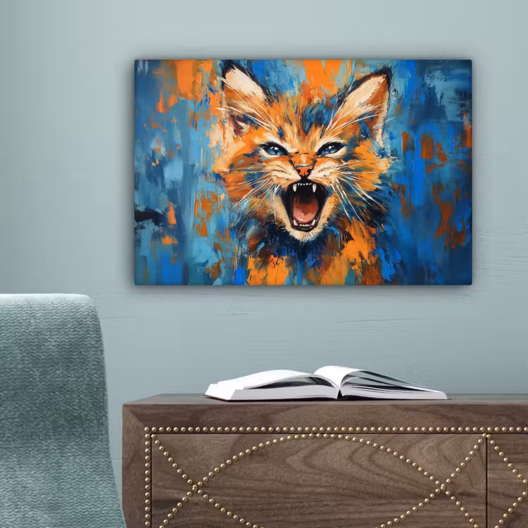 Kat - Kleurrijk - Oranje - Blauw canvas 2cm klein -sfeer4