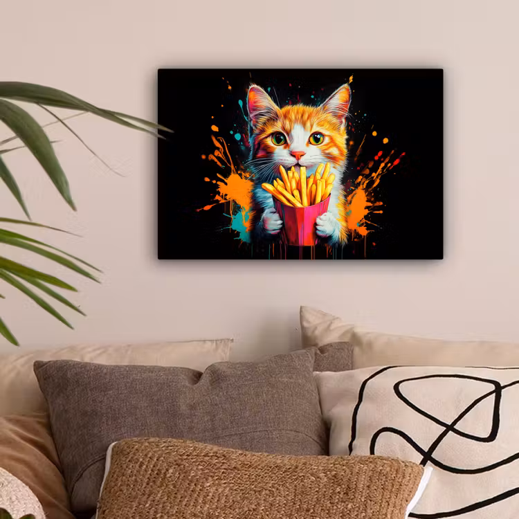 Kat - Eten - Patat - Graffiti - Abstract canvas 2cm klein -sfeer1