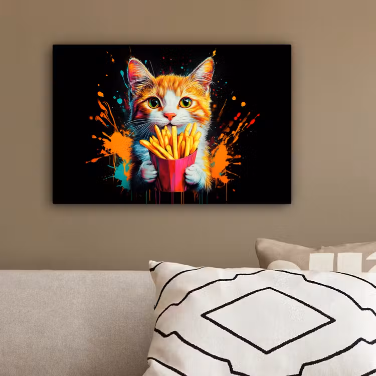 Kat - Eten - Patat - Graffiti - Abstract canvas 2cm klein -sfeer3