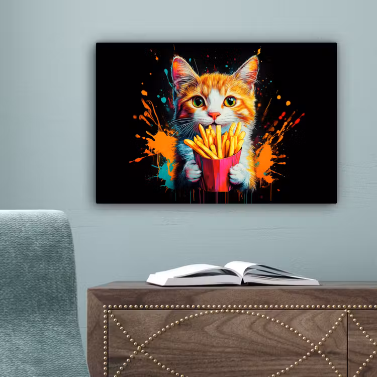 Kat - Eten - Patat - Graffiti - Abstract canvas 2cm klein -sfeer4