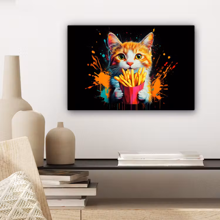 Kat - Eten - Patat - Graffiti - Abstract canvas 2cm klein -sfeer6