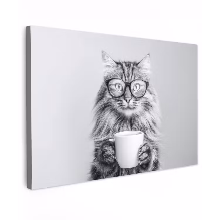 Kat - Bril - Mok - Pluizig canvas 2cm klein -z3d