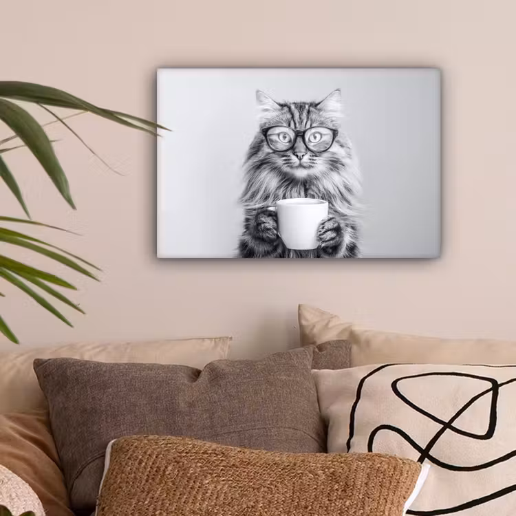 Kat - Bril - Mok - Pluizig canvas 2cm klein -sfeer1