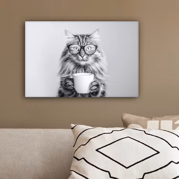 Kat - Bril - Mok - Pluizig canvas 2cm klein -sfeer3