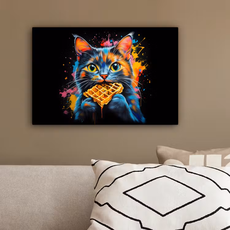 Kat - Graffiti - Kleurrijk - Wafel - Eten canvas 2cm klein -sfeer3
