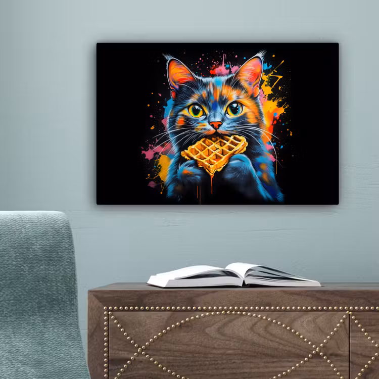 Kat - Graffiti - Kleurrijk - Wafel - Eten canvas 2cm klein -sfeer4