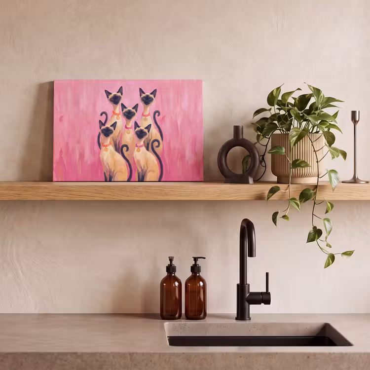 Kat - Groep - Dieren - Modern - Roze canvas 2cm klein -sfeer3