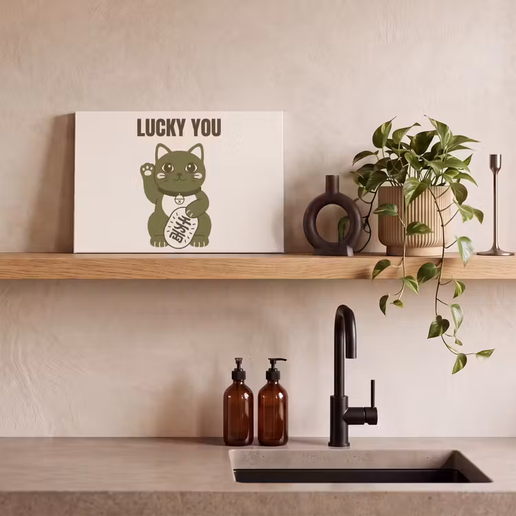 Kat - Geluk - Dieren - Modern - Groen canvas 2cm klein -sfeer3