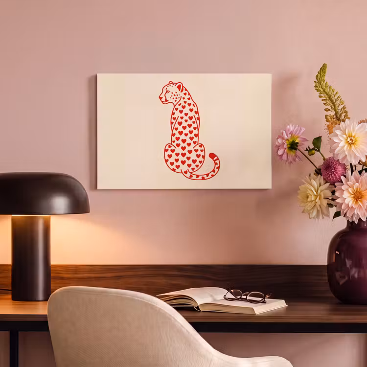 Kat - Harten - Dieren - Modern - Rood canvas 2cm klein -sfeer4