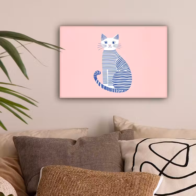 Kat - Illustratie - Minimalistisch - Roze canvas 2cm klein -sfeer1