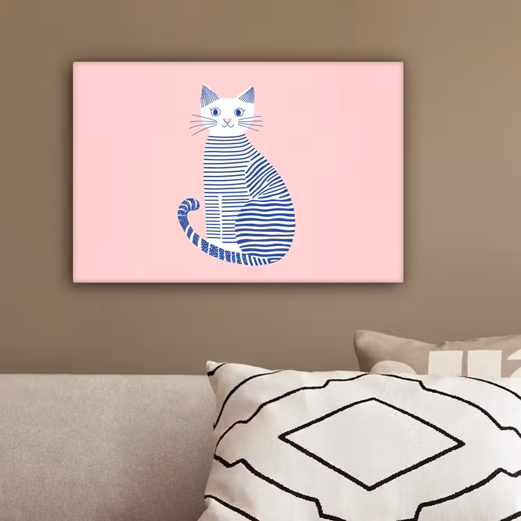 Kat - Illustratie - Minimalistisch - Roze canvas 2cm klein -sfeer3