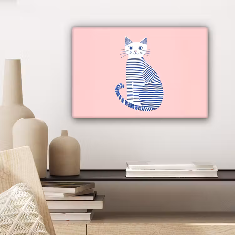Kat - Illustratie - Minimalistisch - Roze canvas 2cm klein -sfeer6
