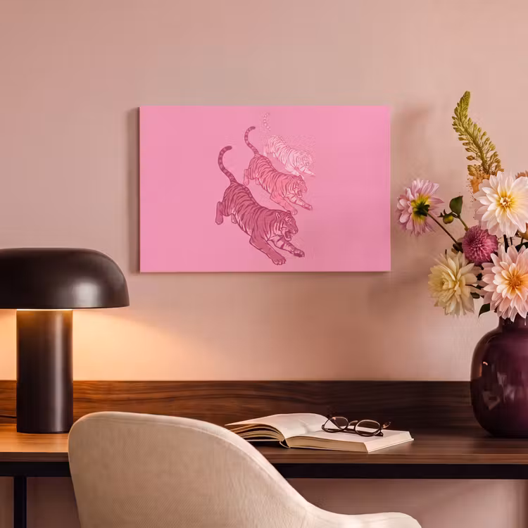 Kat - Springend - Dieren - Roze - Modern canvas 2cm klein -sfeer4