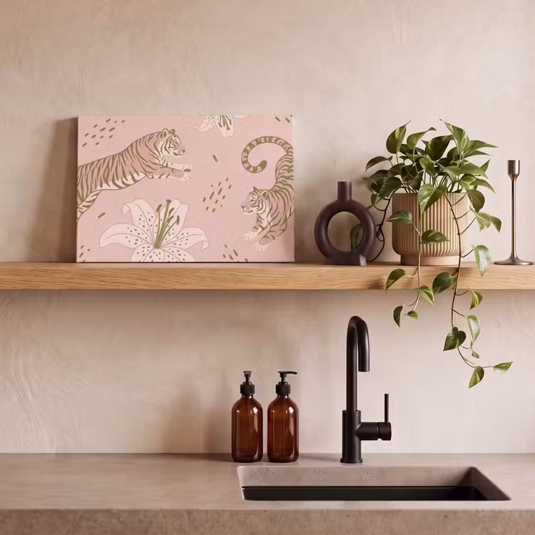 Kat - Springend - Bloemen - Abstract - Roze canvas 2cm klein -sfeer3
