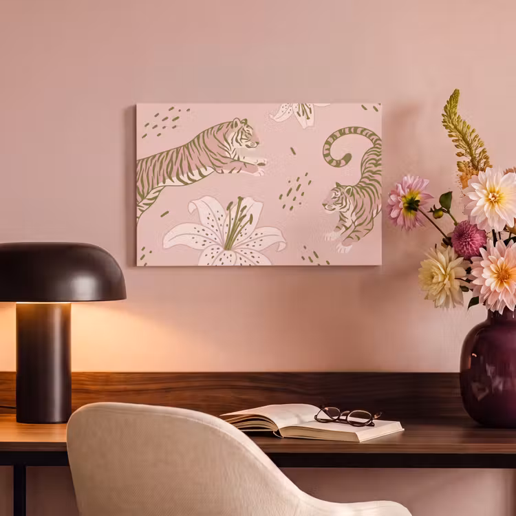 Kat - Springend - Bloemen - Abstract - Roze canvas 2cm klein -sfeer4
