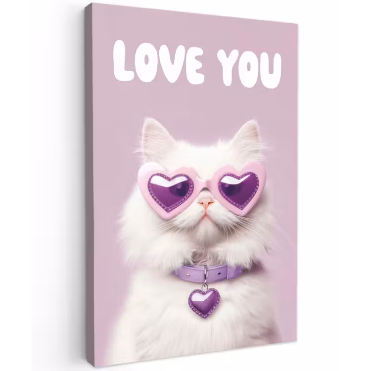 Kat - Love - Paars - Valentijn canvas 2cm klein -z3d