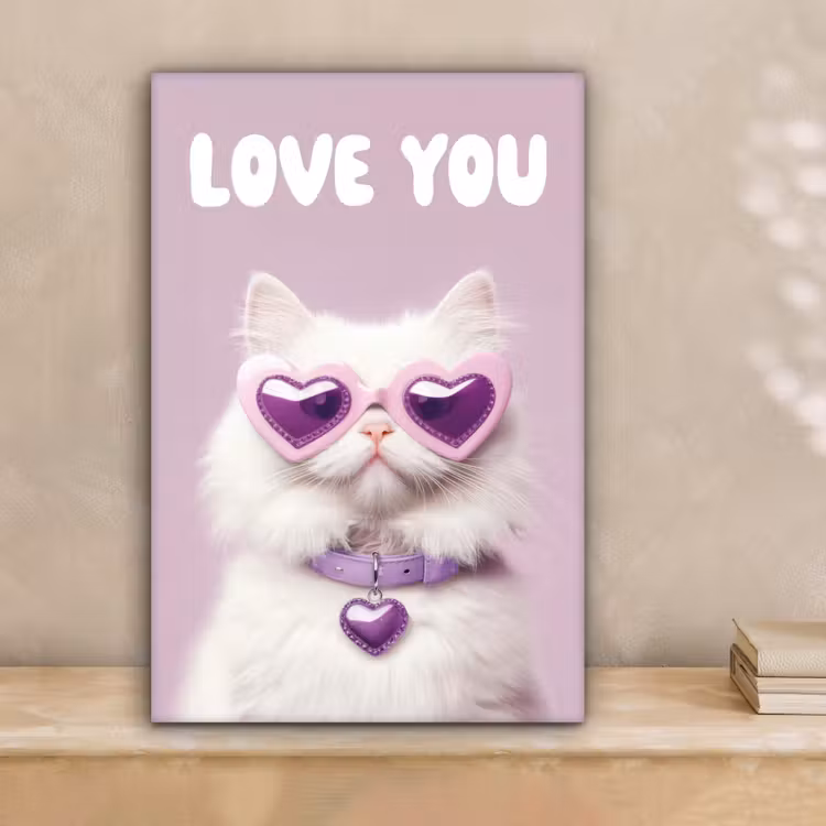 Kat - Love - Paars - Valentijn canvas 2cm klein -sfeer1