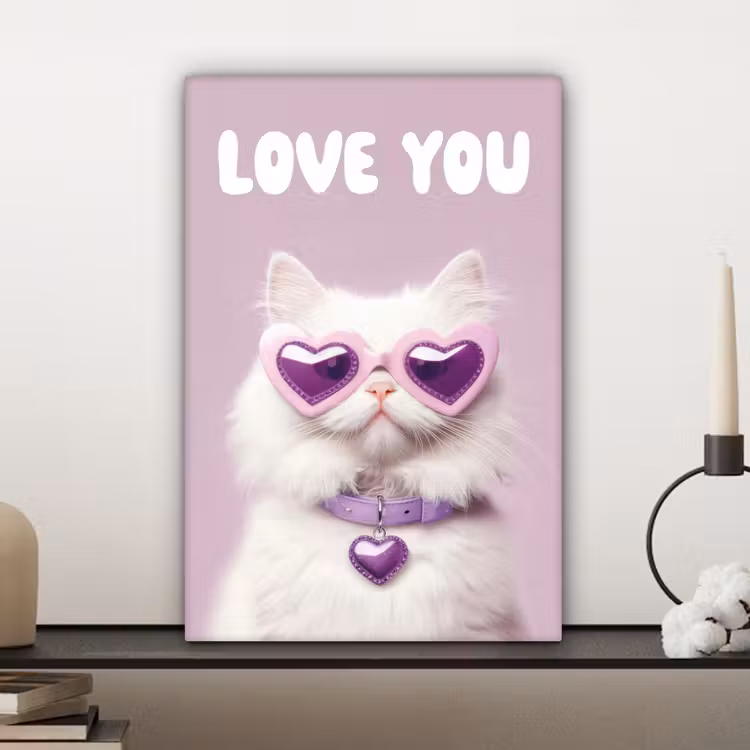 Kat - Love - Paars - Valentijn canvas 2cm klein -sfeer6