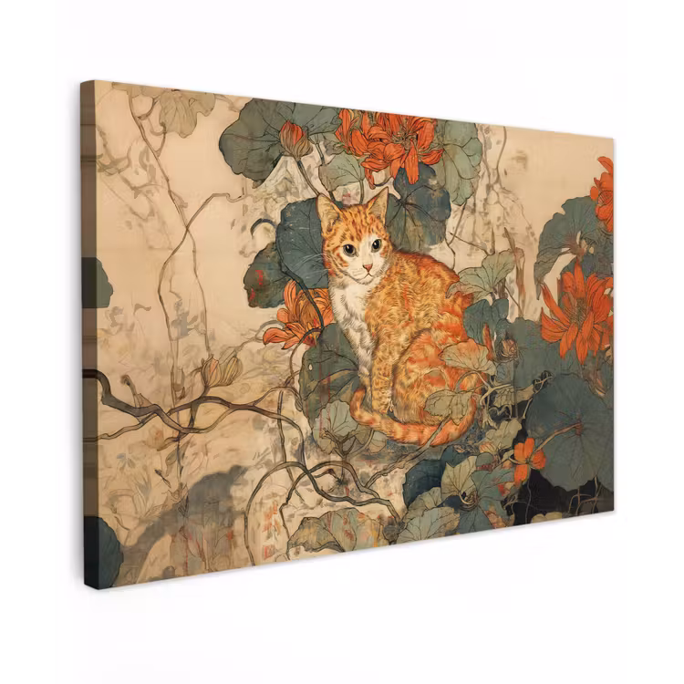 Kat - Sierlijk - Bloemen canvas 2cm klein -z3d