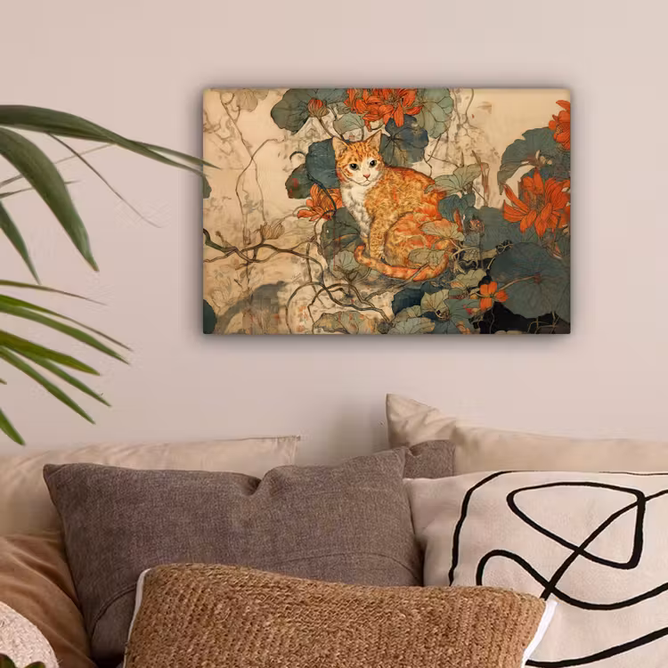 Kat - Sierlijk - Bloemen canvas 2cm klein -sfeer1