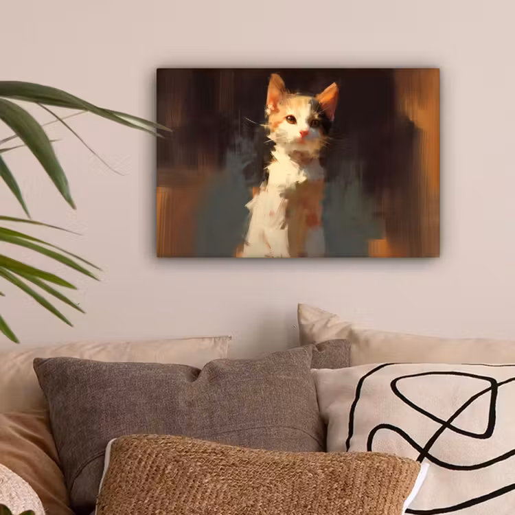 Kat - Geschilderd - Artistiek - Wit canvas 2cm klein -sfeer1