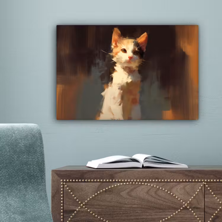 Kat - Geschilderd - Artistiek - Wit canvas 2cm klein -sfeer4