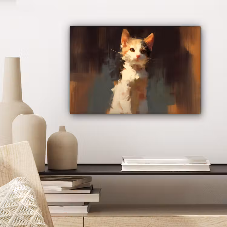 Kat - Geschilderd - Artistiek - Wit canvas 2cm klein -sfeer6