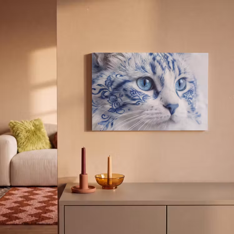 Kat - Patroon - Blauw canvas 2cm klein -sfeer1