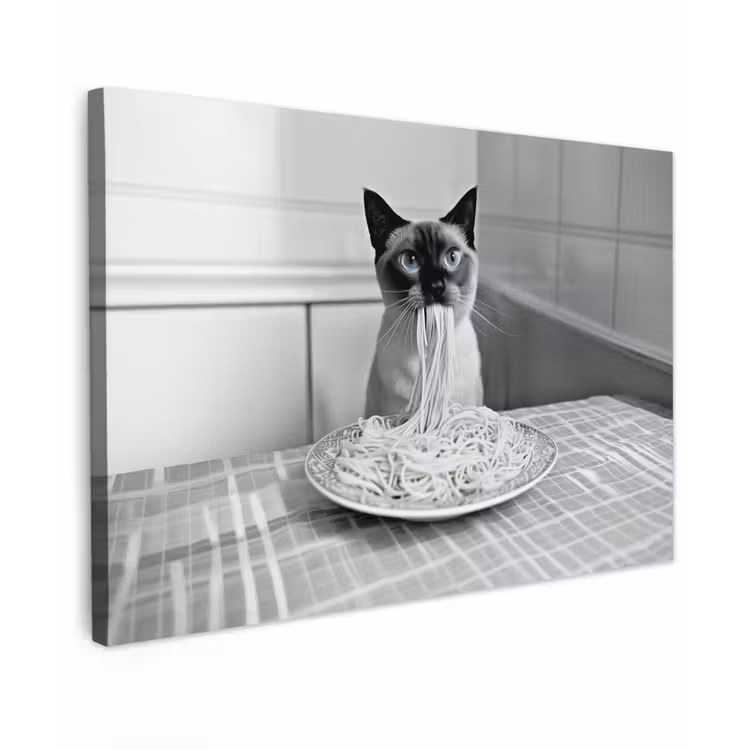Kat - Siamees - Zwart Wit - Schattig - Dieren canvas 2cm klein -z3d
