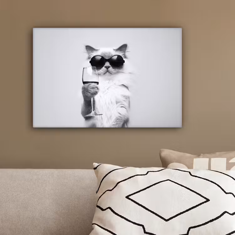 Kat - Zonnebril - Wijnglas - Langharig canvas 2cm klein -sfeer3