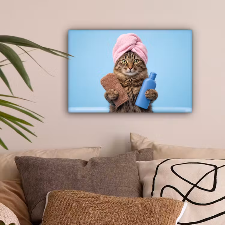 Kat - Handdoek - Washand - Zeep canvas 2cm klein -sfeer1