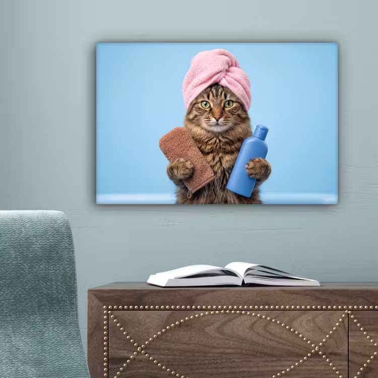 Kat - Handdoek - Washand - Zeep canvas 2cm klein -sfeer4