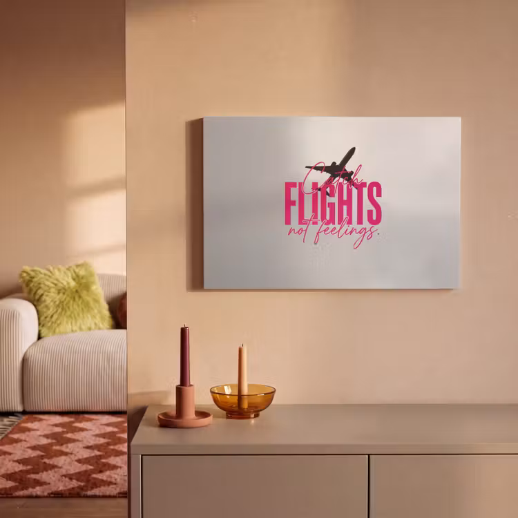 Catch flights not feelings - Vliegtuig - Roze canvas 2cm klein -sfeer1