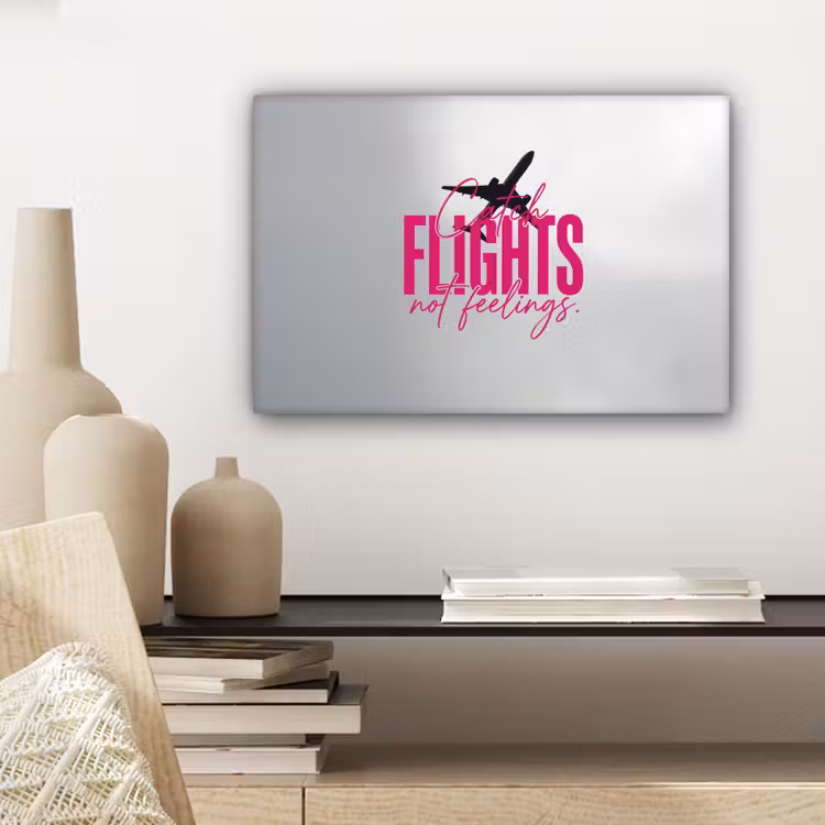 Catch flights not feelings - Vliegtuig - Roze canvas 2cm klein -sfeer6