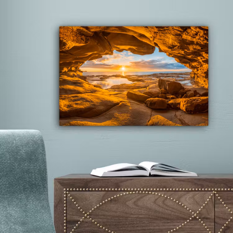 Grot - Zee - Horizon - Zonsondergang canvas 2cm klein -sfeer4