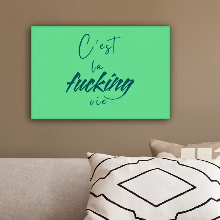 c'est la fucking vie - Groen - Penseelstijl canvas 2cm klein -sfeer3