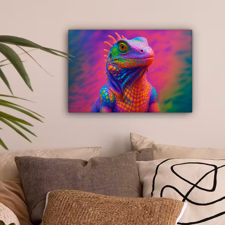 Kameleon - Dieren - Neon - Kleur canvas 2cm klein -sfeer1
