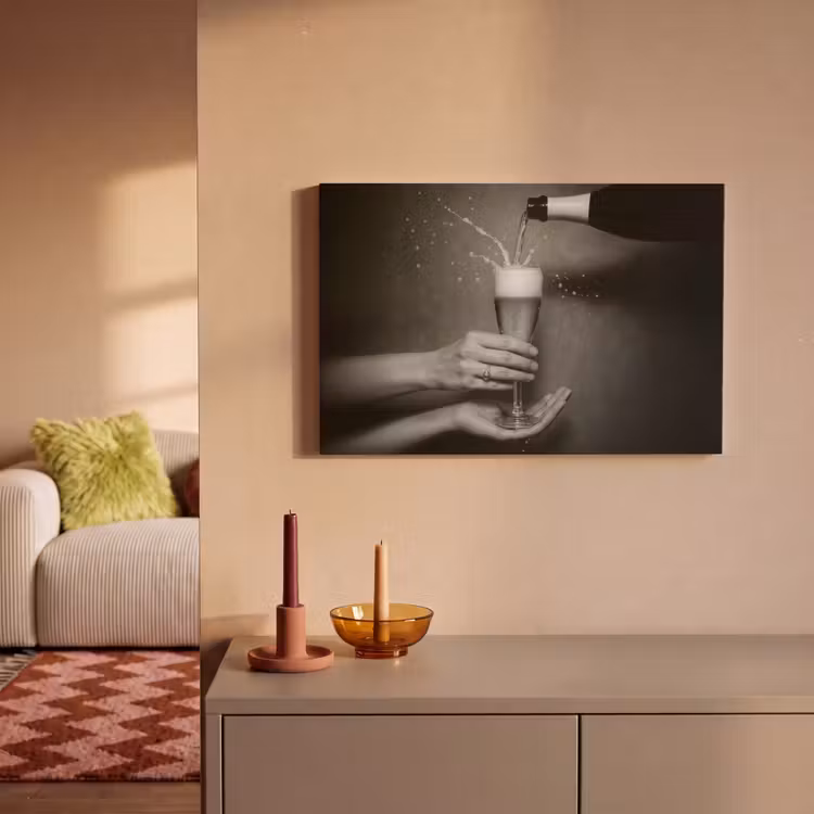 Champagnefles - Glas - Minimalistisch - Spetters canvas 2cm klein -sfeer1