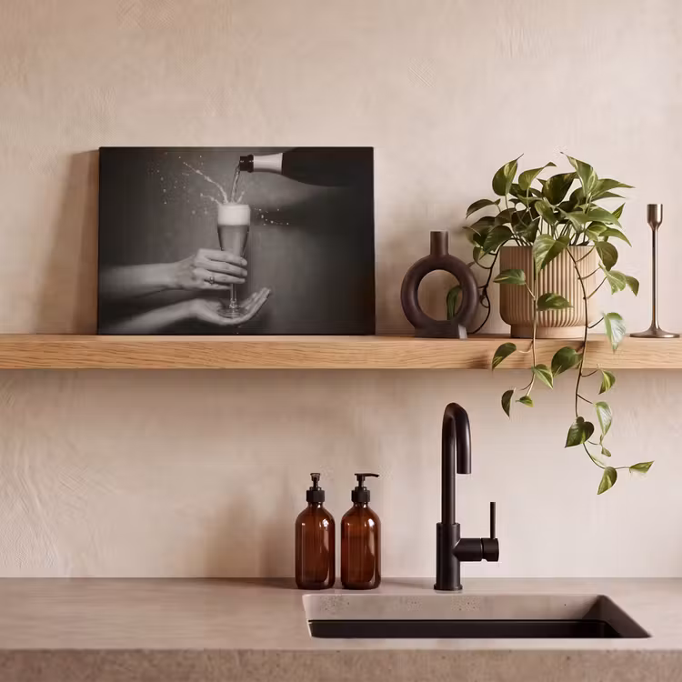 Champagnefles - Glas - Minimalistisch - Spetters canvas 2cm klein -sfeer3