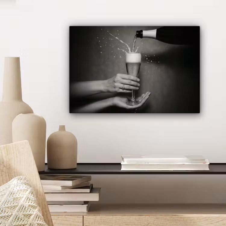 Champagnefles - Glas - Minimalistisch - Spetters canvas 2cm klein -sfeer6