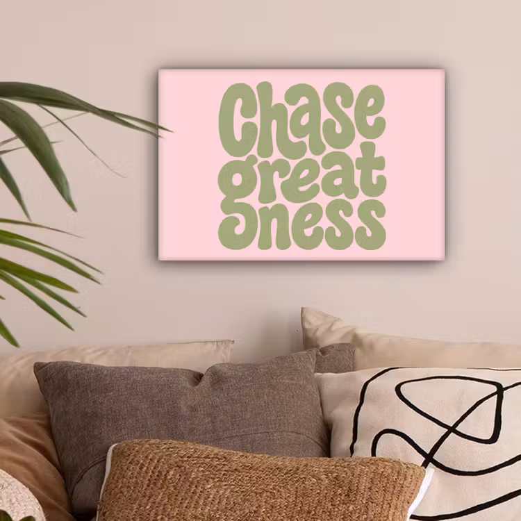 Chase greatness - Groen - Roze - Retro canvas 2cm klein -sfeer1