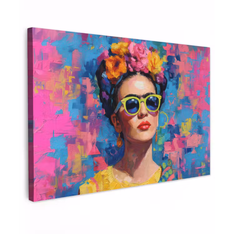 Vrolijk portret - Vrouw - Bloemenkroon canvas 2cm klein -z3d