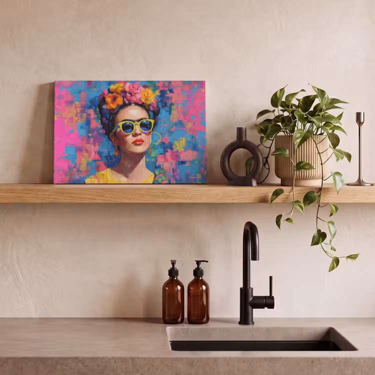 Vrolijk portret - Vrouw - Bloemenkroon canvas 2cm klein -sfeer3