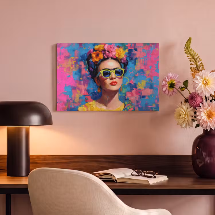 Vrolijk portret - Vrouw - Bloemenkroon canvas 2cm klein -sfeer4