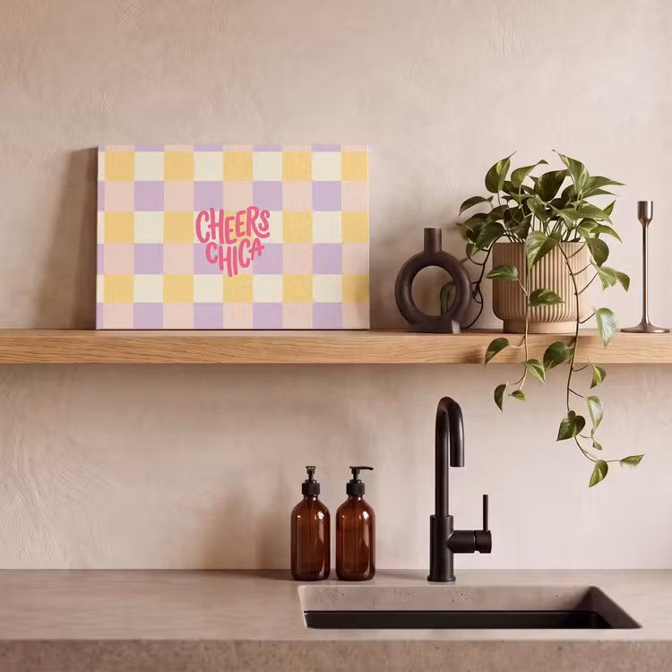 Cheers Chica - Ruitjes - Lila - Geel canvas 2cm klein -sfeer3