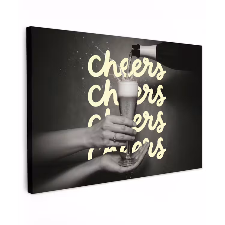 Cheers - Wijn - Zwart - Wit canvas 2cm klein -z3d