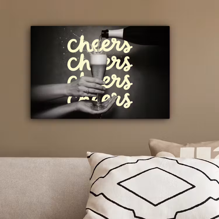 Cheers - Wijn - Zwart - Wit canvas 2cm klein -sfeer3