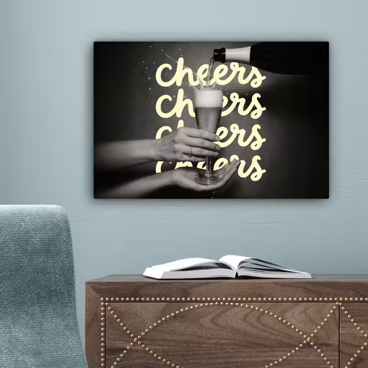 Cheers - Wijn - Zwart - Wit canvas 2cm klein -sfeer4