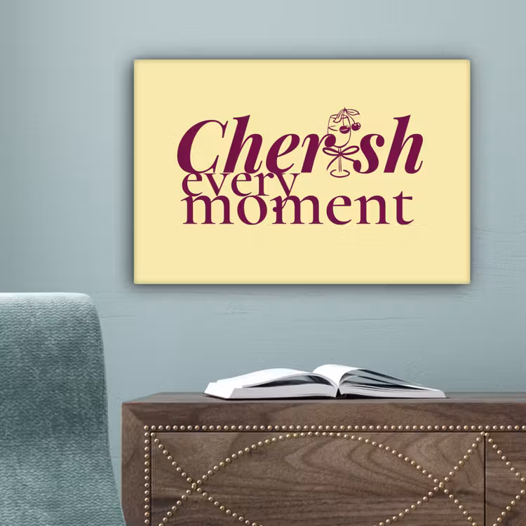 Cherish every moment - Cocktailglas - Geel canvas 2cm klein -sfeer4